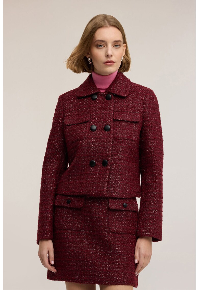 Jacheta boucle din amestec de lana cu buzunare cu clapa