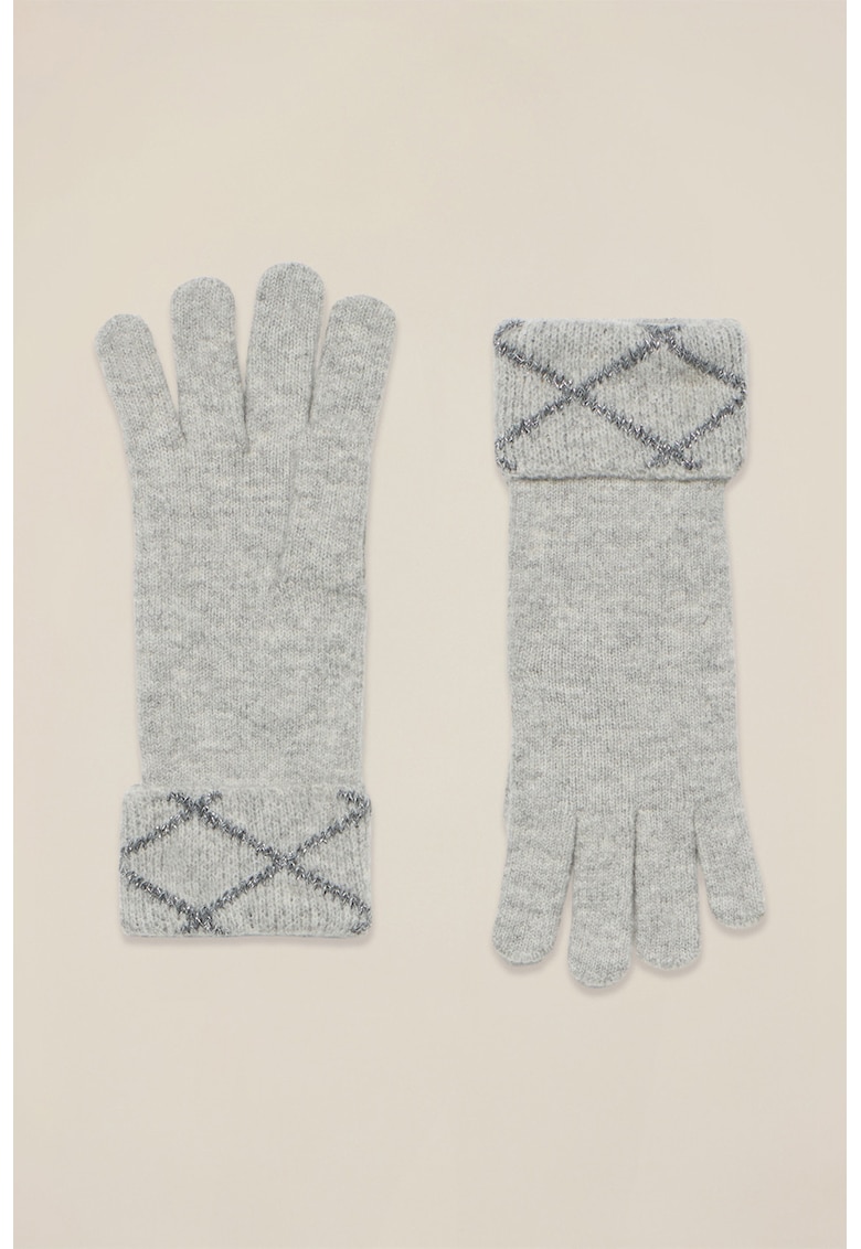 Manusi din tricot cu model in carouri - Gri deschis