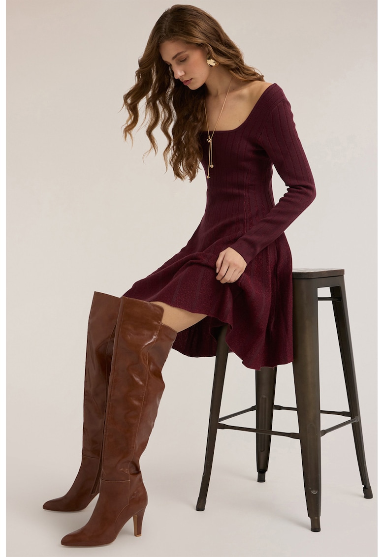 Rochie evazata cu decolteu patrat - Violet tyrian