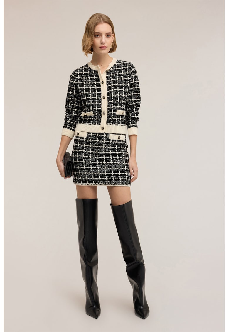 Fusta mini din amestec de lana cu talie elastica