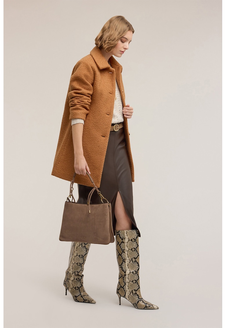 Fusta midi din piele ecologica cu slit lateral