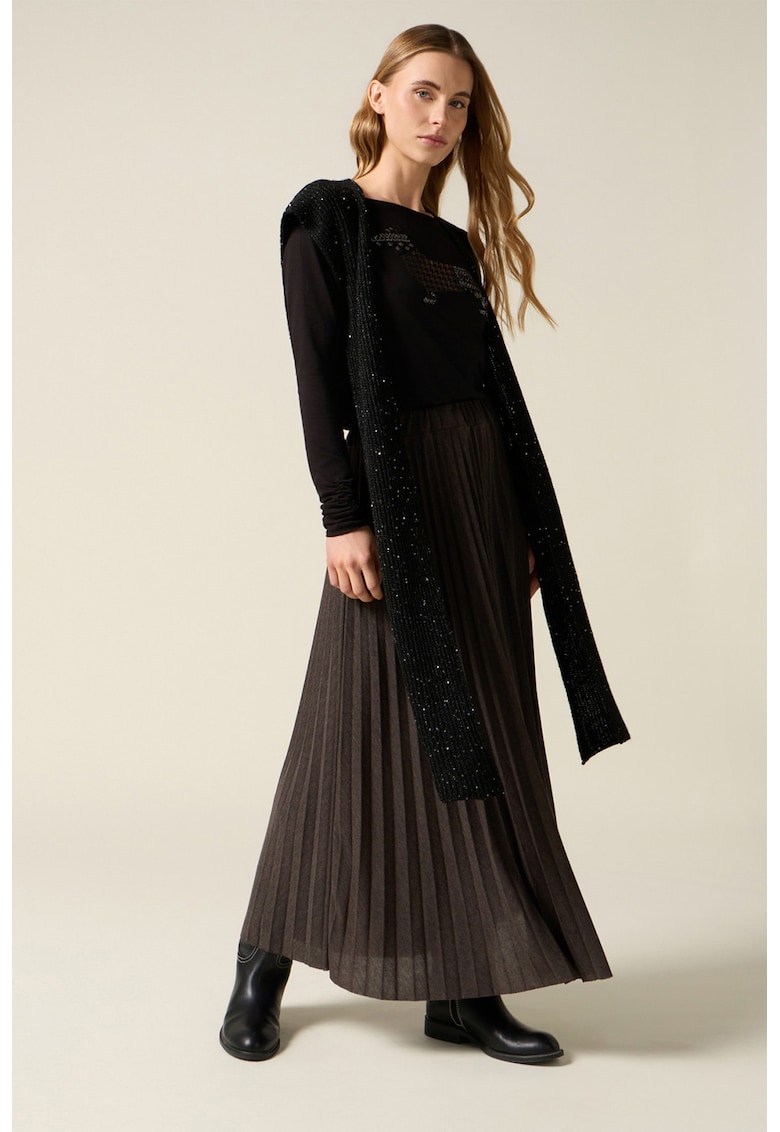 Fusta maxi cu pliuri - Maro inchis