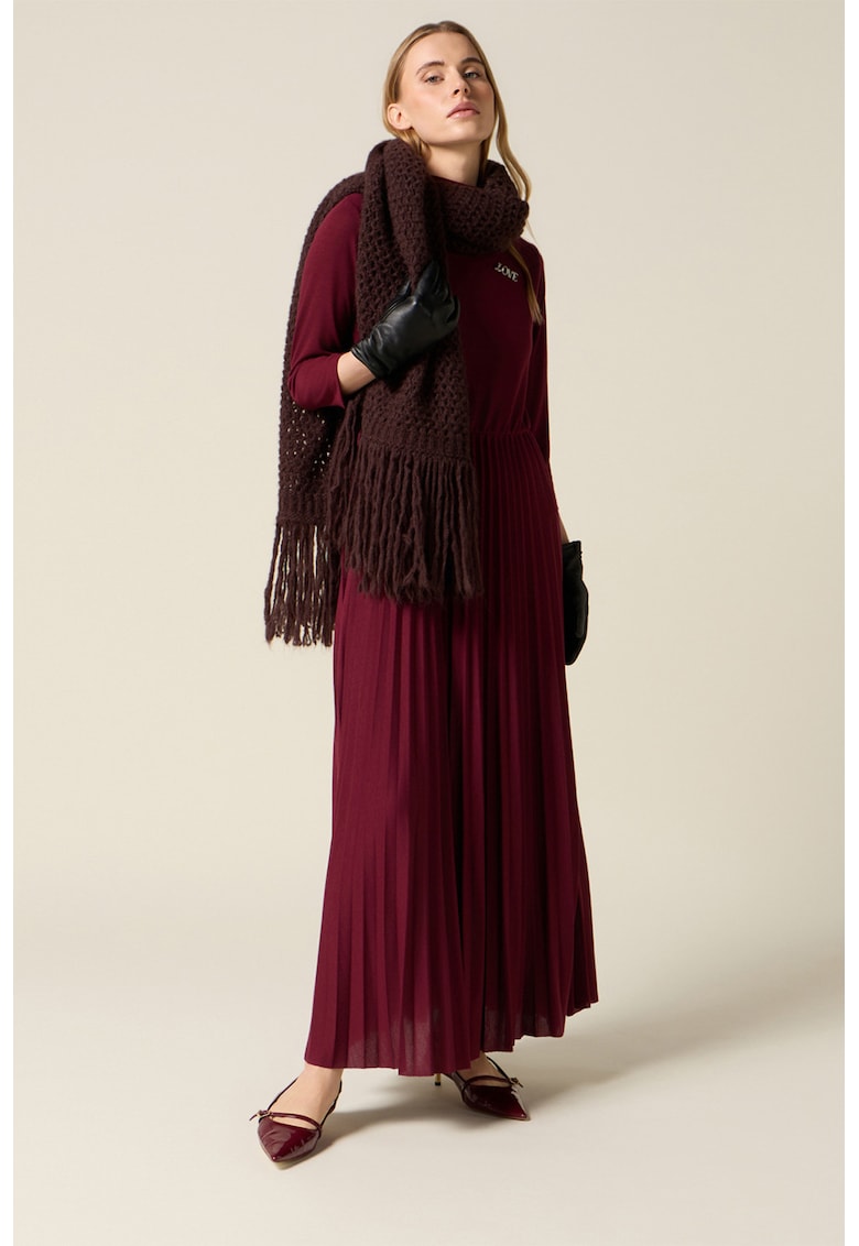 Rochie lunga cu design plisat - Visiniu