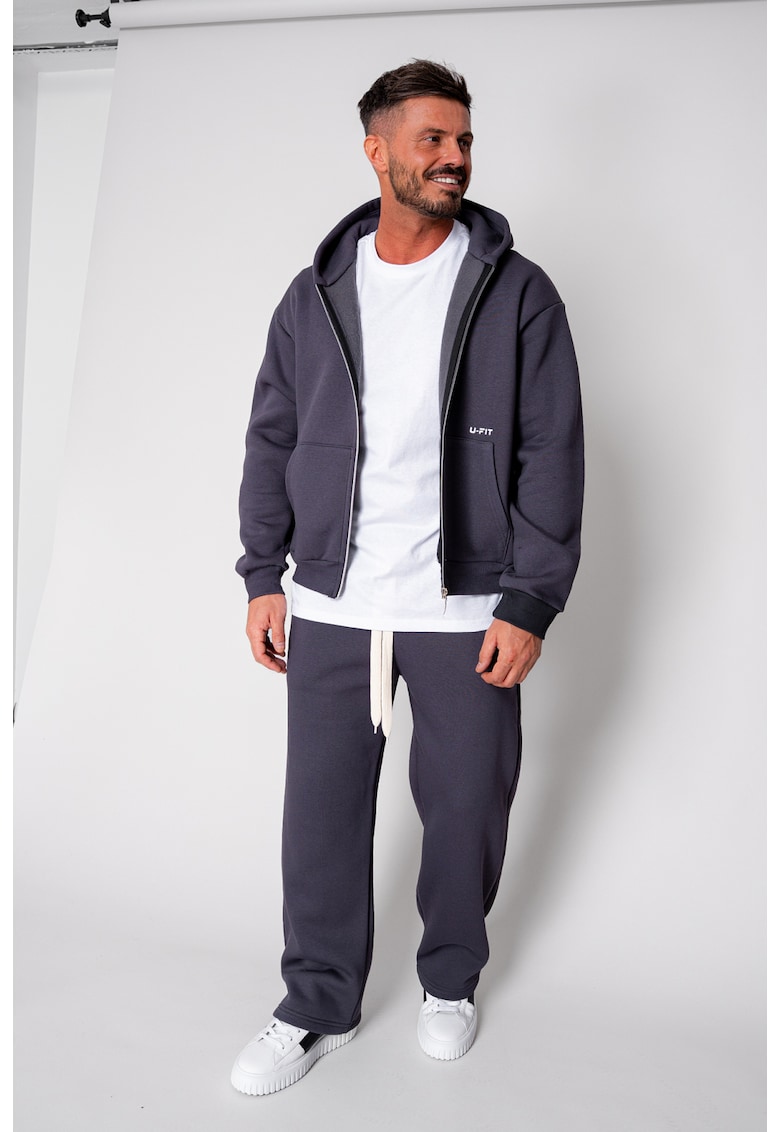 Set Winter hanorac cu fermoar si pantalon drept Grey Anthracite 19404