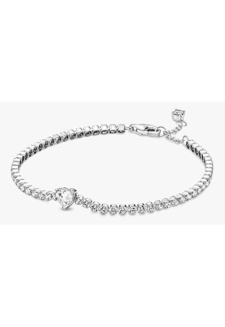 Bratara tenis stralucitoare cu inimioara Zirconiu din Argint 925 - 18cm