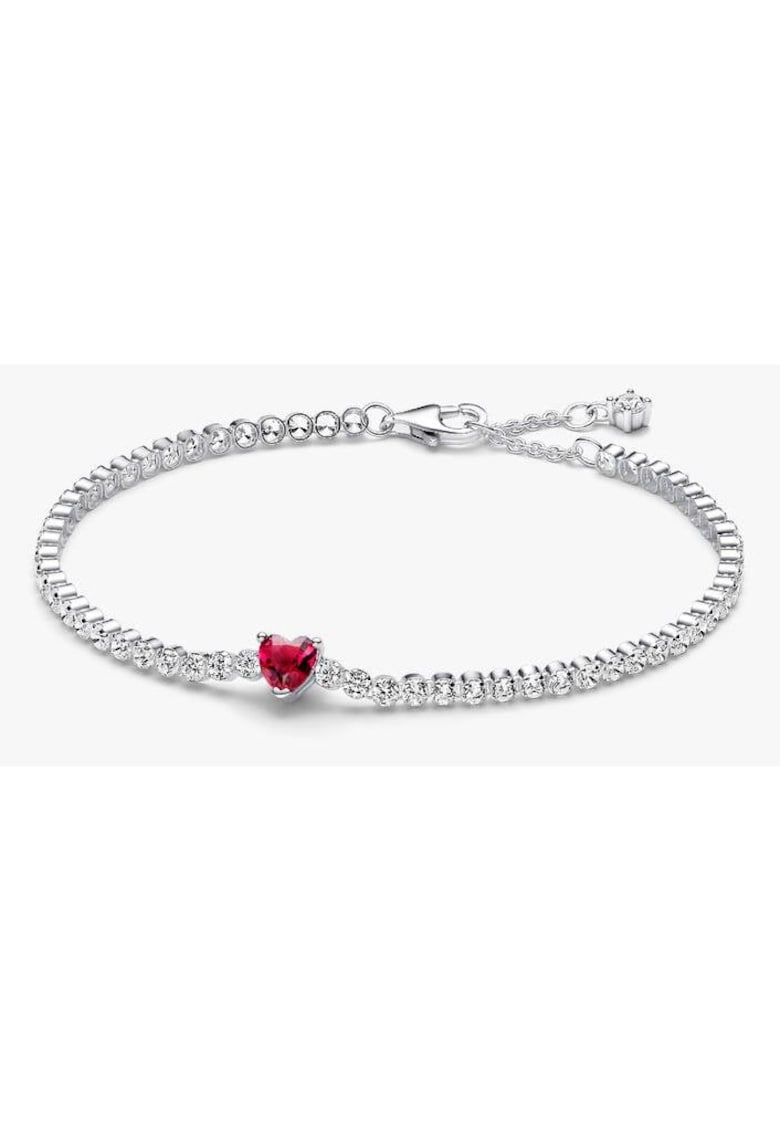 Bratara tenis stralucitoare cu inimioara Rosie Cristal din Argint 925 - 18cm