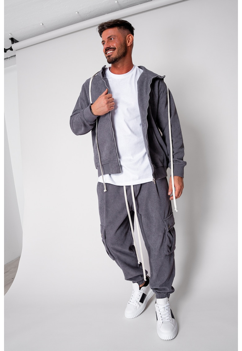 Set Cargo din reiat Hanorac si pantalon lung Grey Anthracite 19358