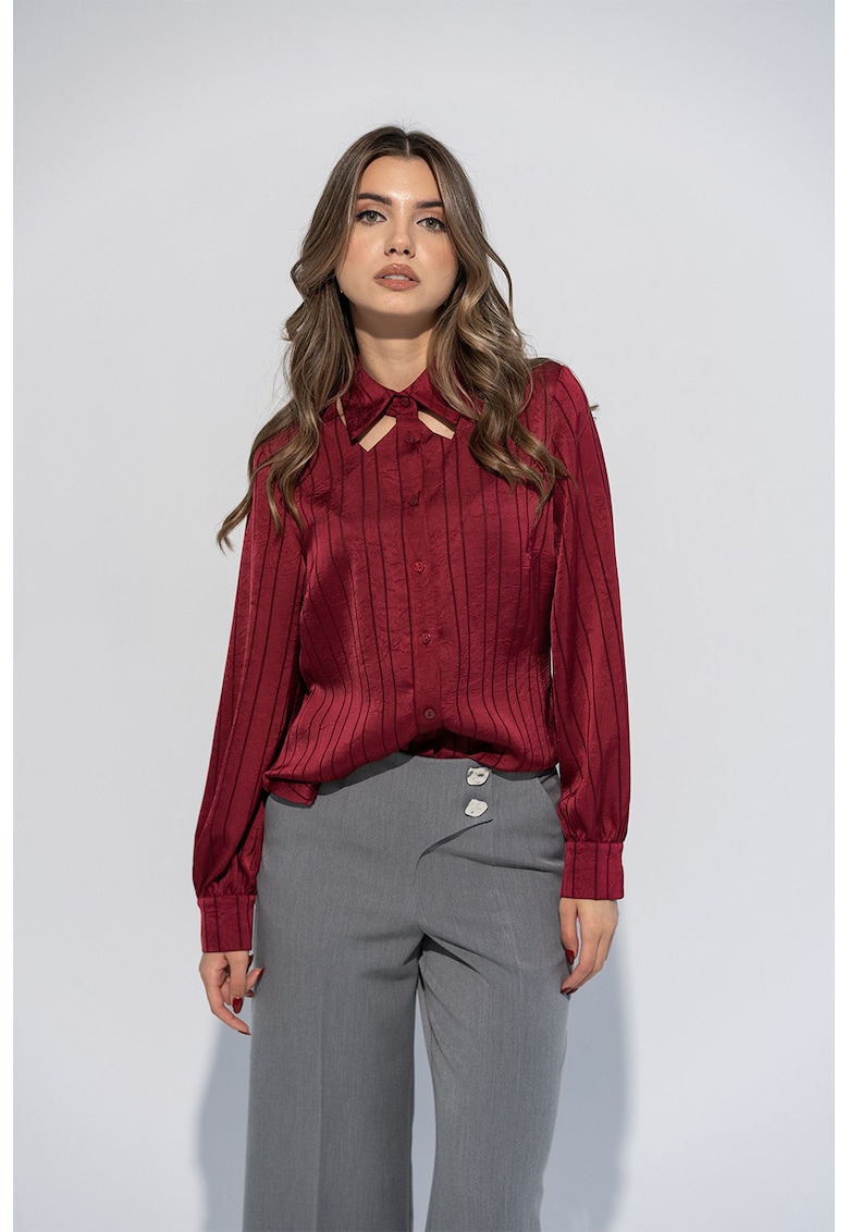 Camasa cu dungi si decupaje Carola - Visiniu