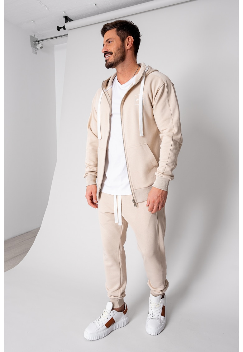 Set Rock hanorac cu fermoar si pantalon conic Light Beige 6161