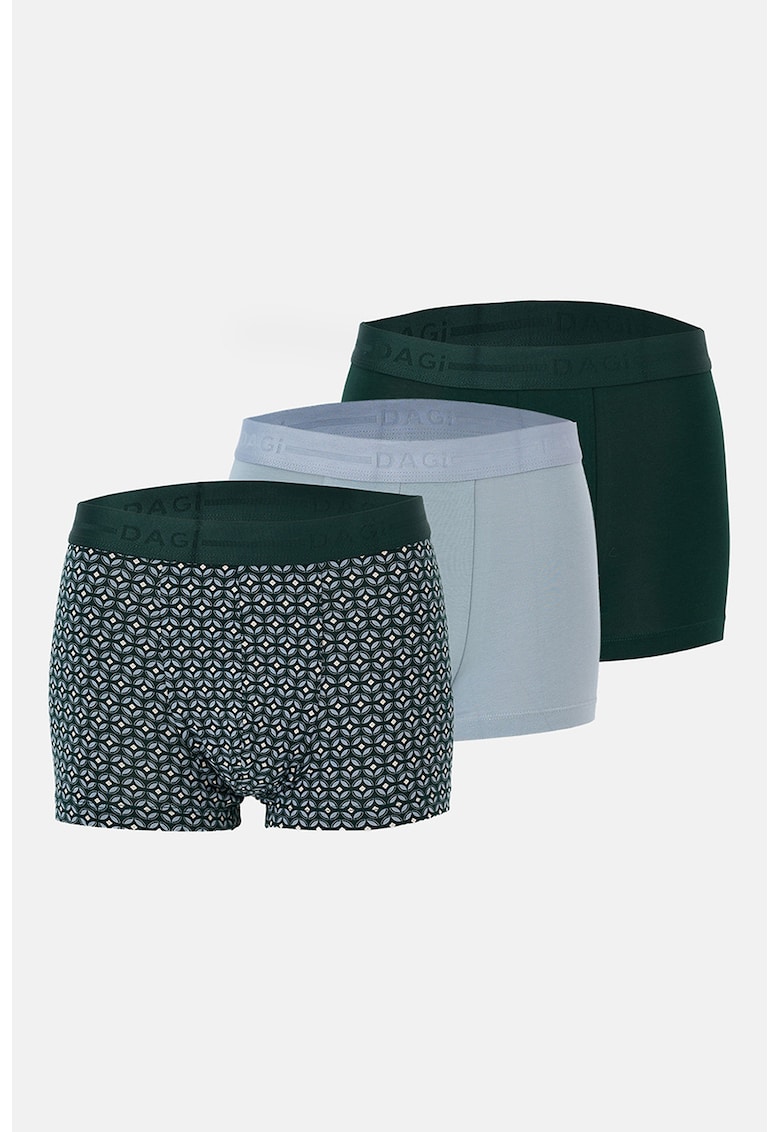 Set de boxeri din amestec de bumbac- 3 perechi - Verde englez/Albastru glaciar