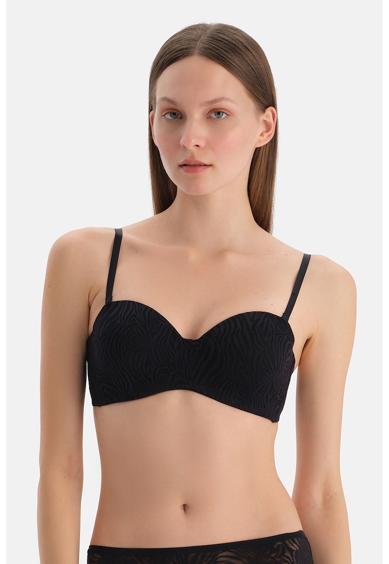 Sutien cu acoperire partiala si animal print - Negru