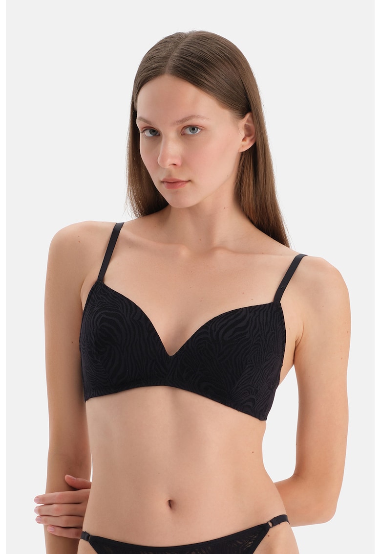Sutien cu burete si model animal print - Negru