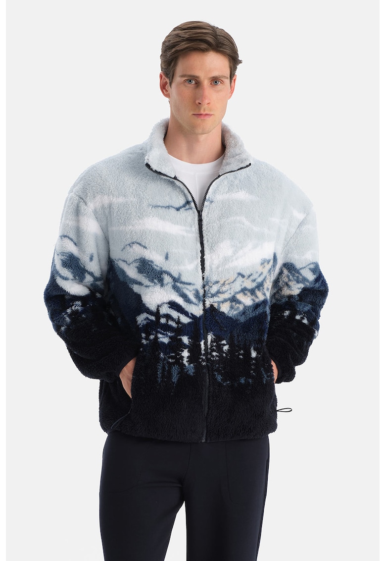 Bluza de trening din material teddy cu fermoar