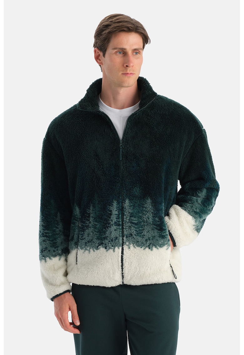 Bluza de trening din material teddy cu fermoar