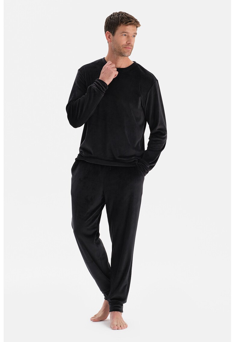Pijama de catifea cu pantaloni lungi - Negru
