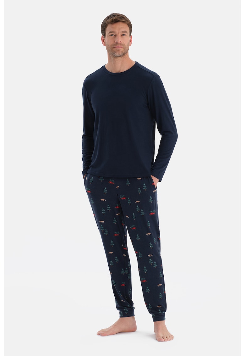 Pijama cu pantaloni cu imprimeu - Rosu/Verde/Bleumarin