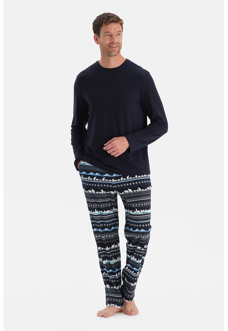 Pijama cu pantaloni lungi cu imprimeu - Alb/Albastru ultramarin/Albastru deschis