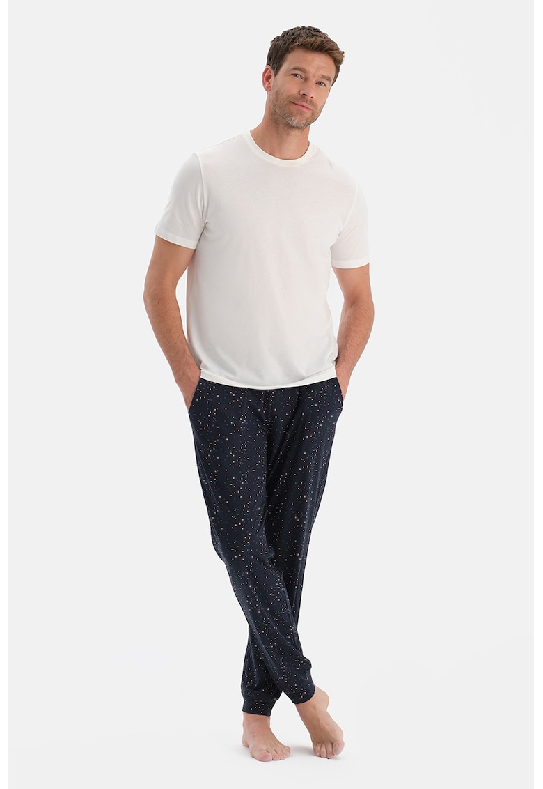 Pijama din amestec de modal - Albastru ultramarin/Maro scortisoara/Bej