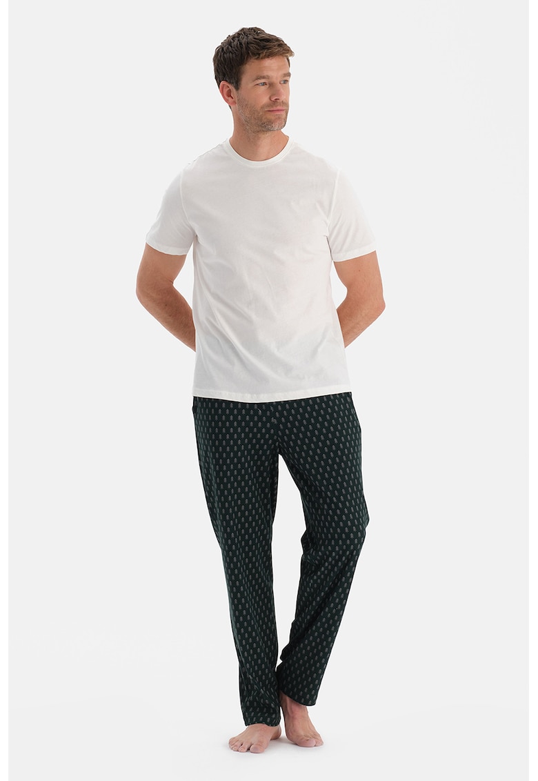 Pijama cu pantaloni cu model - Verde englez/Gri inchis