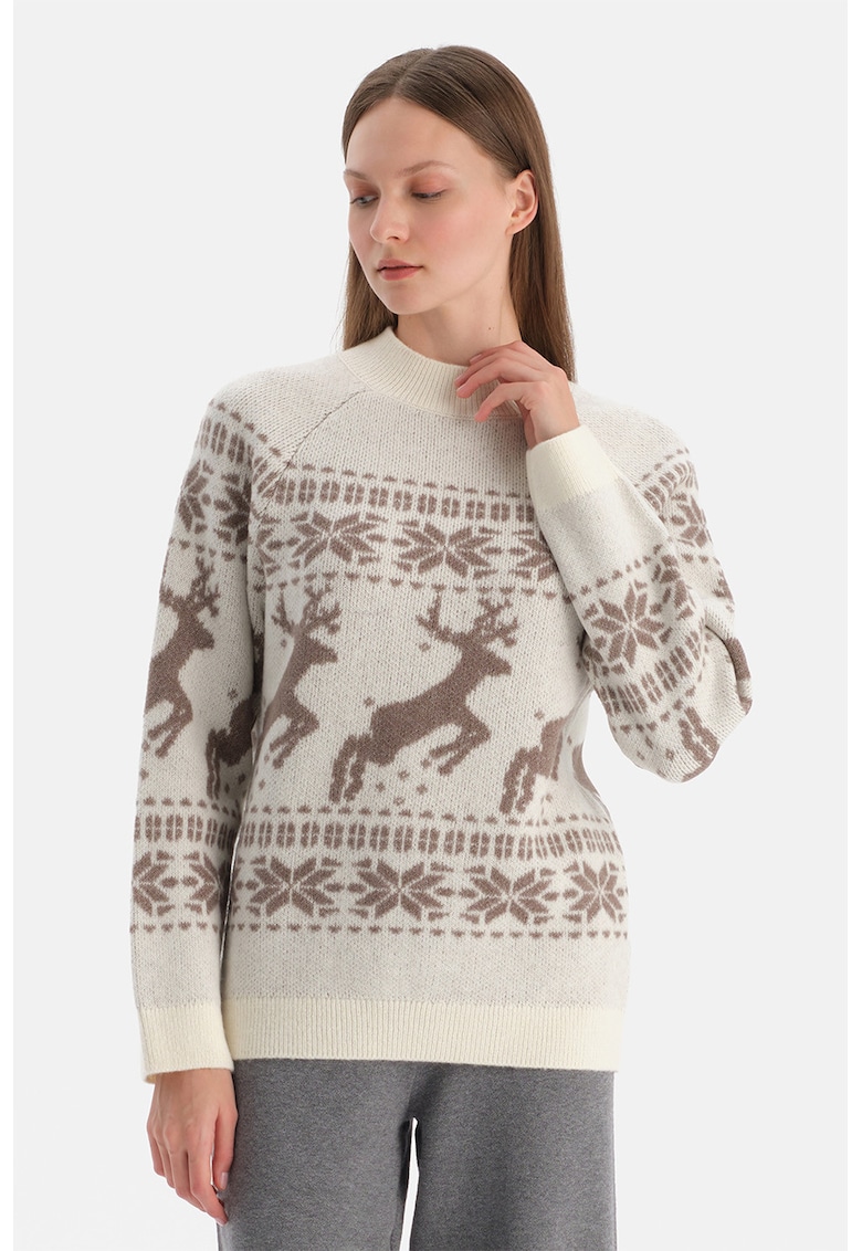 Pulover cu tematica de Craciun si maneci raglan