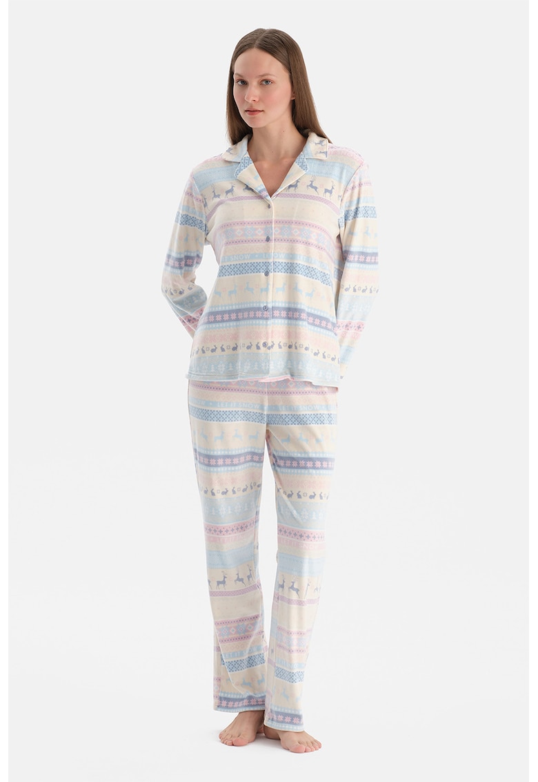 Pijama lunga cu model de Craciun