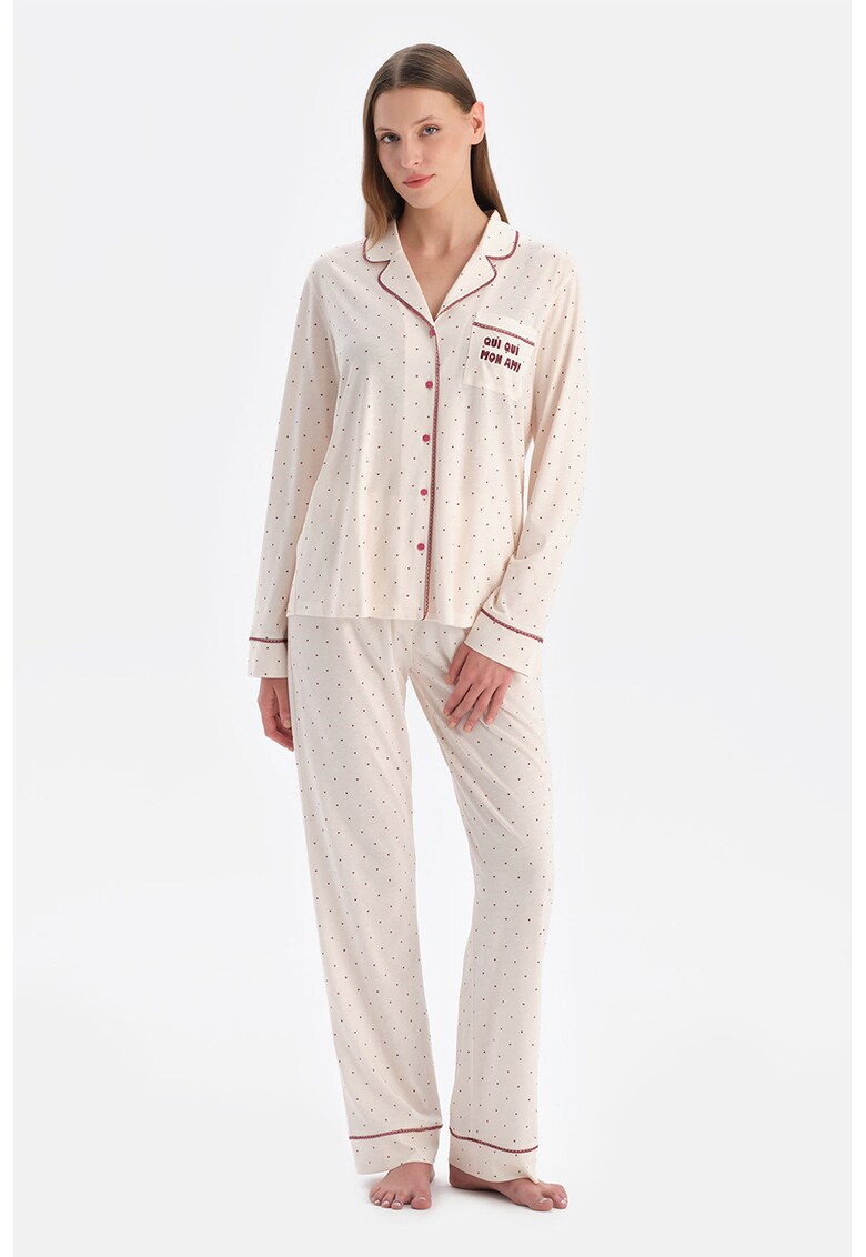 Pijama din amestec de modal cu buline