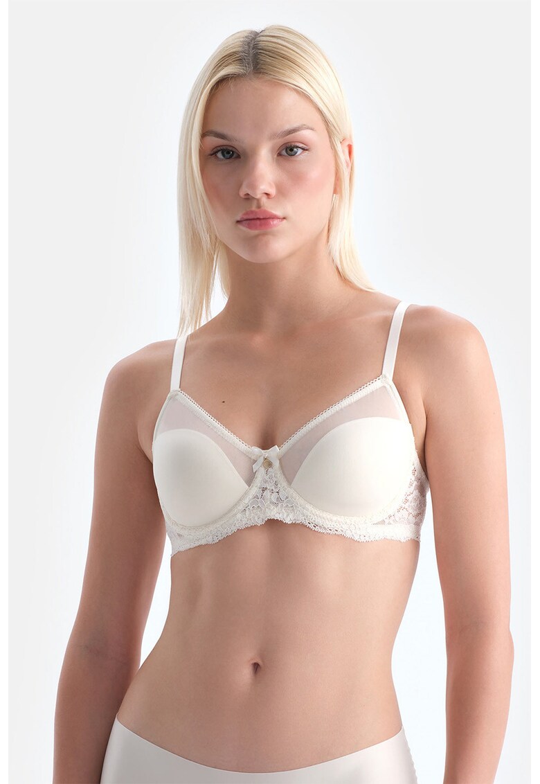 Sutien cu burete si insertii de dantela - Alb