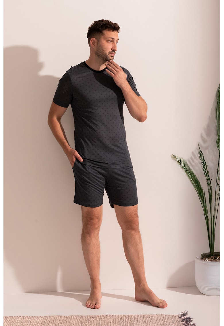 Pijama din micromodal cu pantaloni scurti si buzunare Calvin - Gri antracit