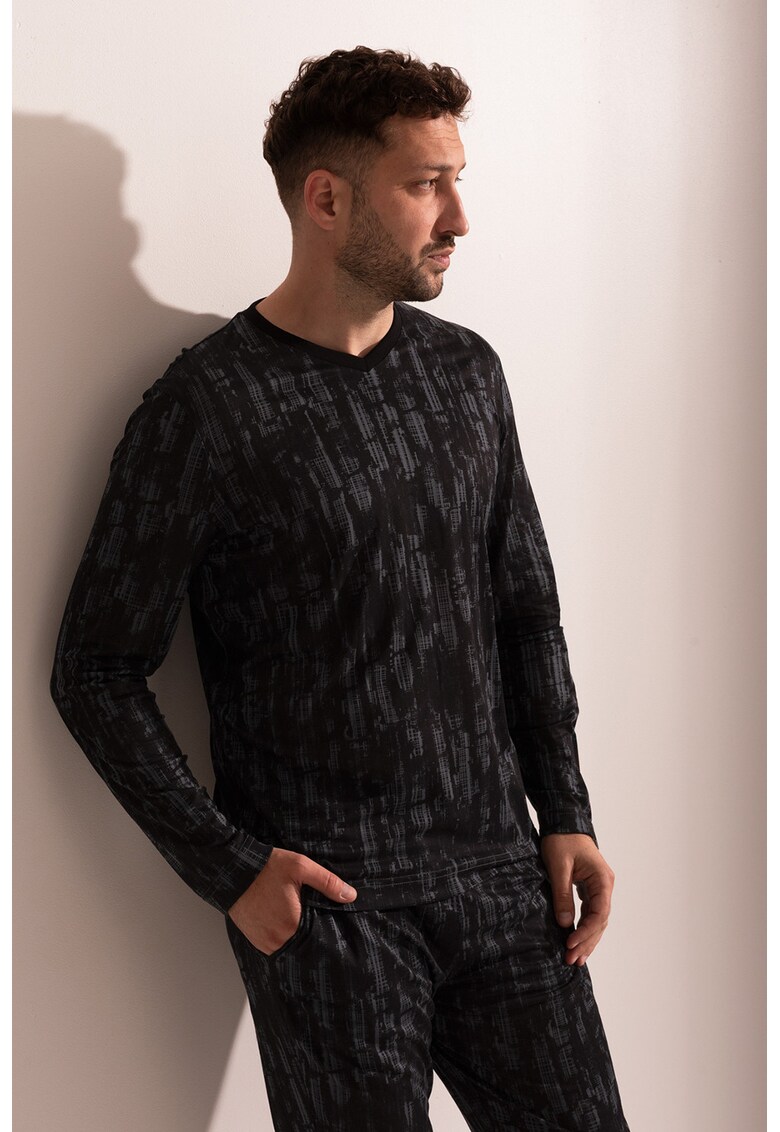 Pijama din micromodal cu decolteu in V Calvin - Gri carbune