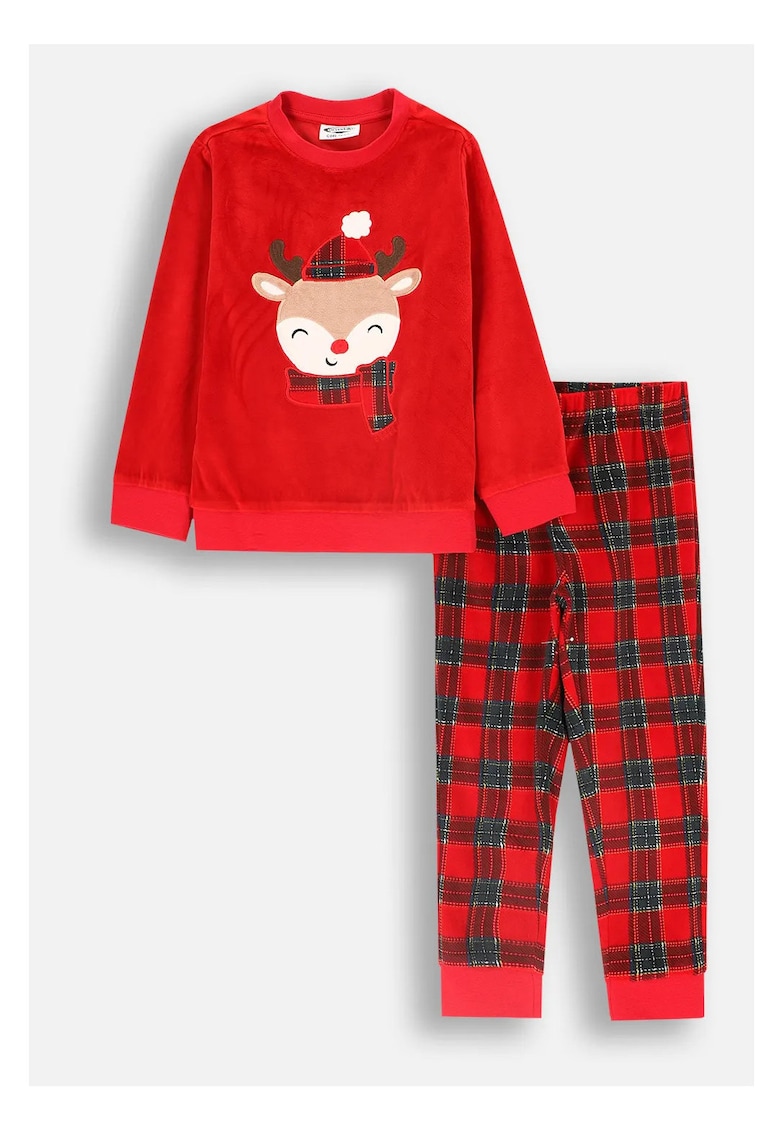Pijama copii - motiv de ren - rosu - velur - set 2 piese