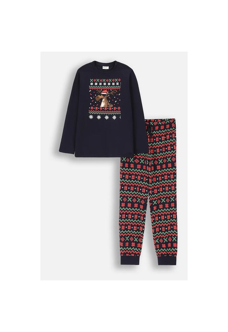 Pijama din bumbac cu imprimeu de Craciun
