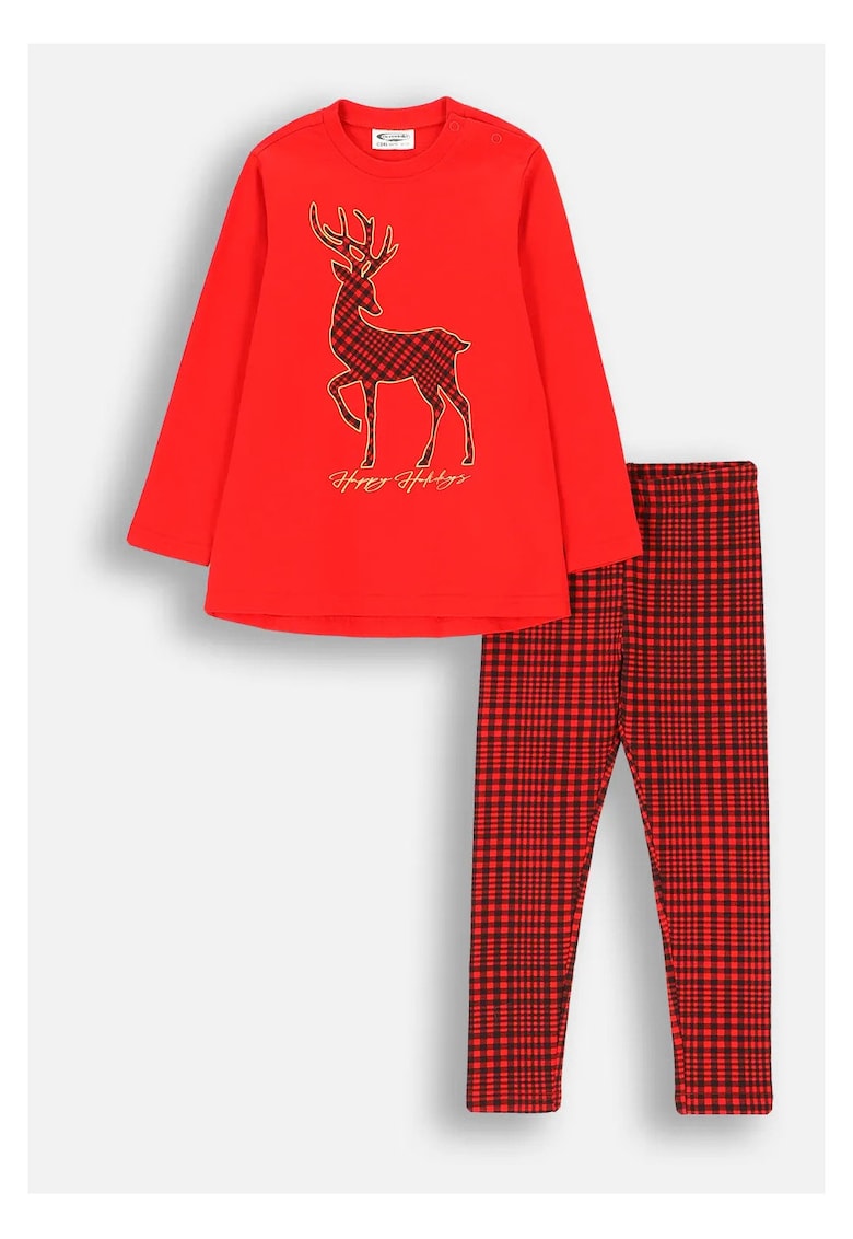 Pijama copii - carouri rosii - bumbac - maneci lungi - pentru fete