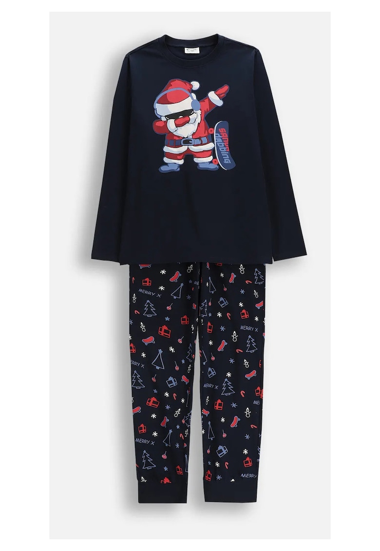 Pijamale copii - bleumarin - bumbac - motiv de sarbatori