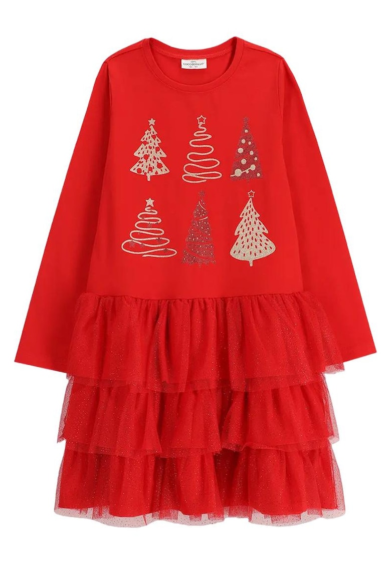 Rochie cu tul si imprimeu de Craciun -