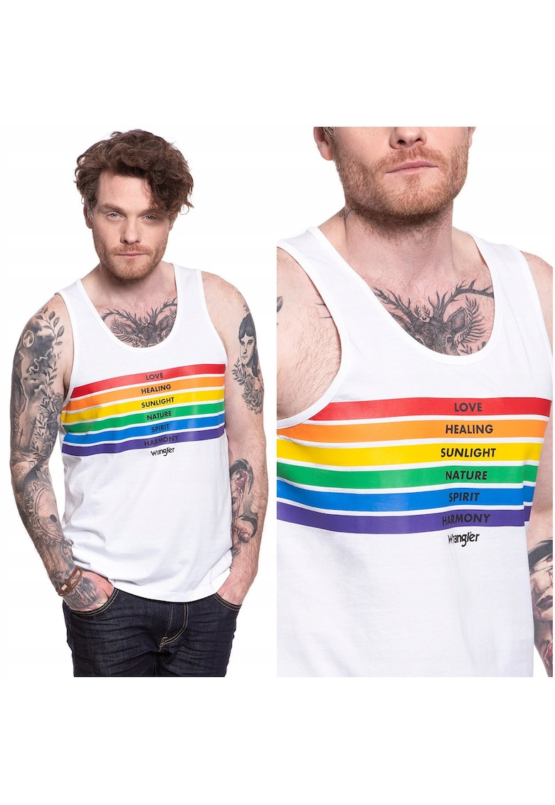 Tricou fara maneci barbati PRIDE TANK alb 100% bumbac