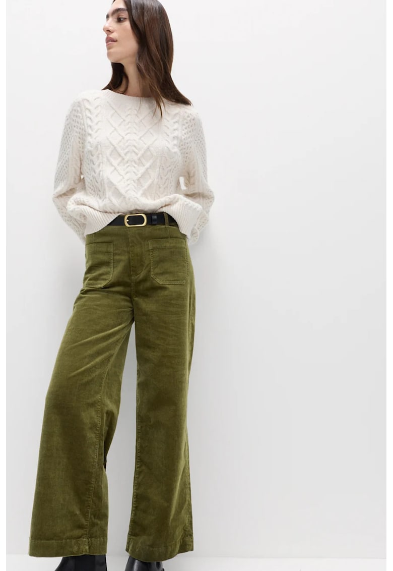 Pantaloni din reiat cu croiala ampla - Verde masliniu