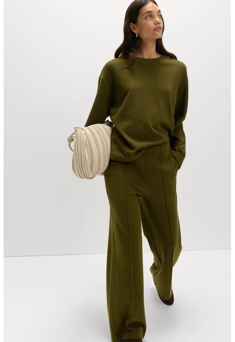 Pantaloni cu croiala ampla si talie inalta - Verde masliniu
