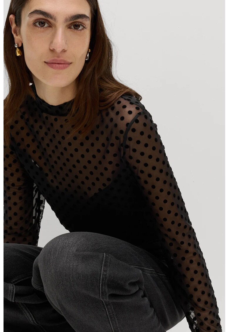 Bluza din plasa cu buline - Negru