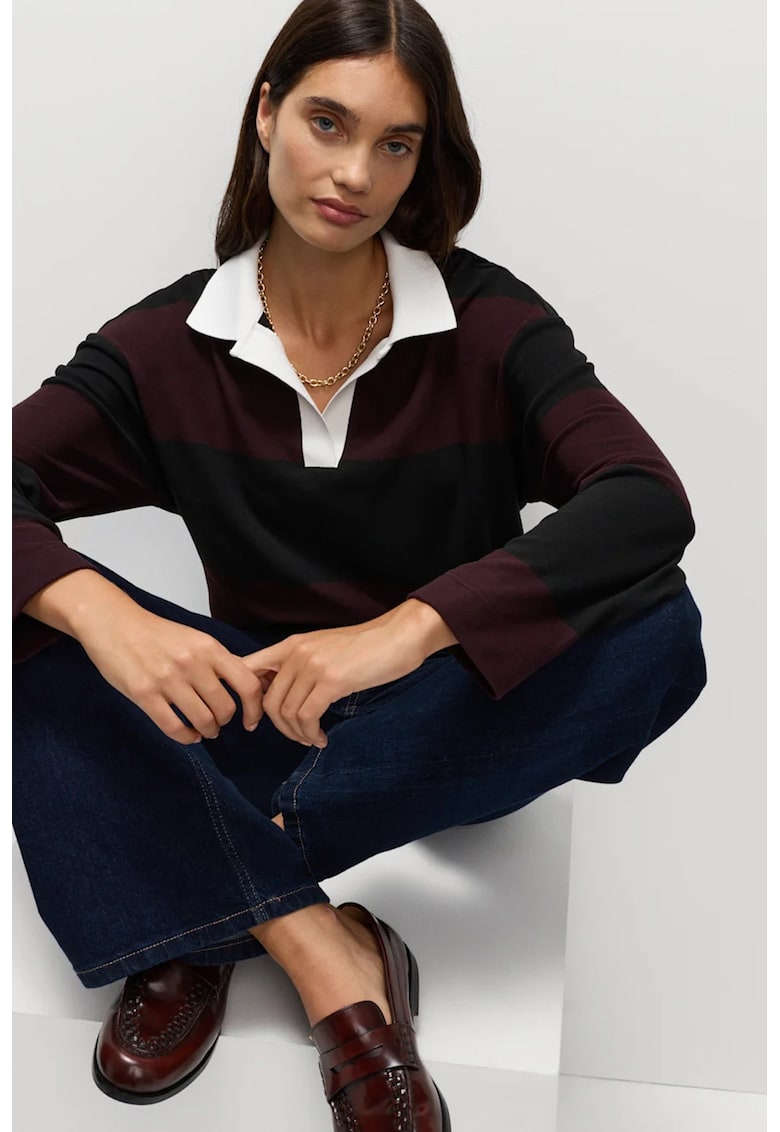 Pulover polo cu dungi - Negru/Violet pruna