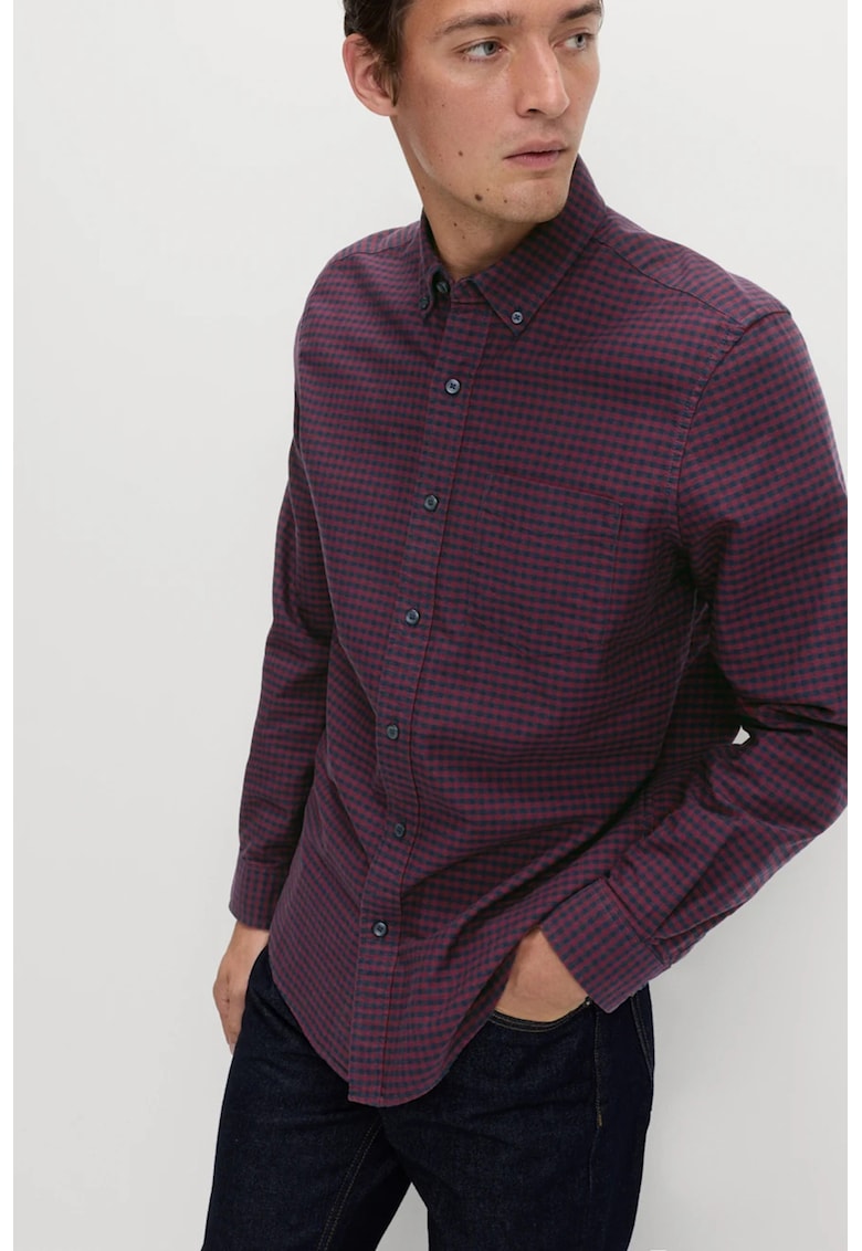 Camasa cu buzunar pe piept si model in carouri - Negru/Mov inchis