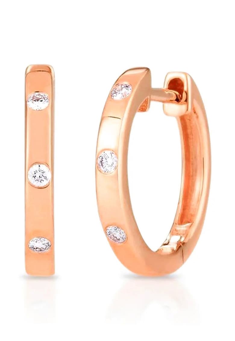 Cercei rotunzi din otel inoxidabil cu cristale - Auriu rose/Argintiu