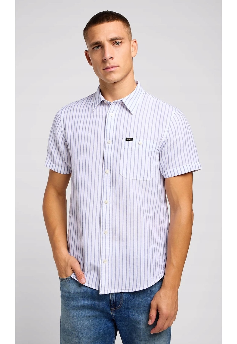 Camasa barbati - model SS Leesure - dungi - alb - bumbac - maneca scurta - regular fit -