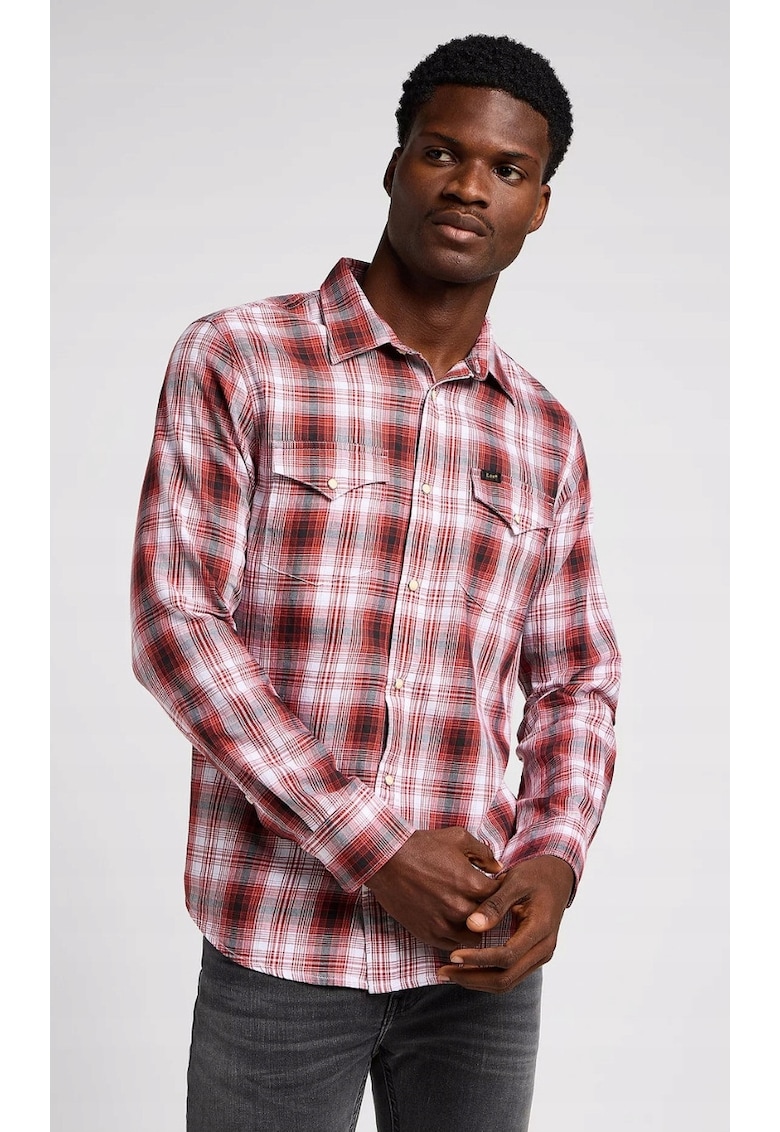 Camasa barbati - model Clean Western - bumbac - maneca scurta - fermoar - bej roscat -