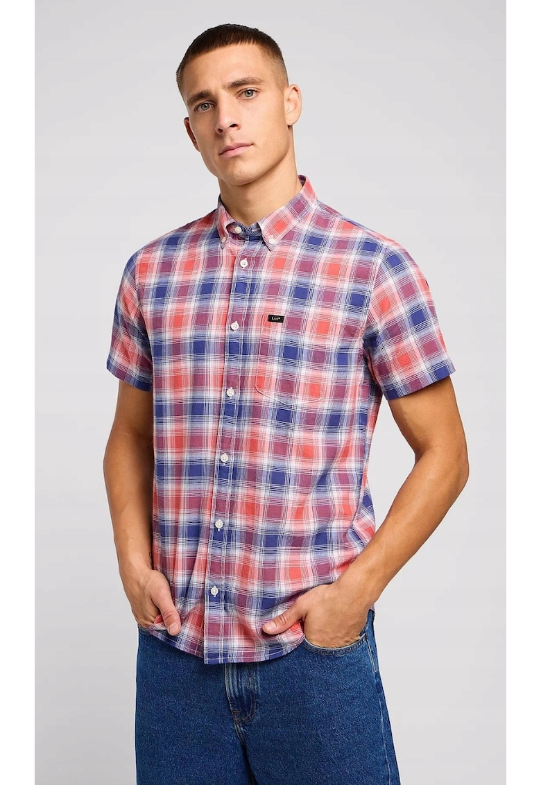 Camasa barbati - Poppy - regular fit - bej roscat si albastru - bumbac