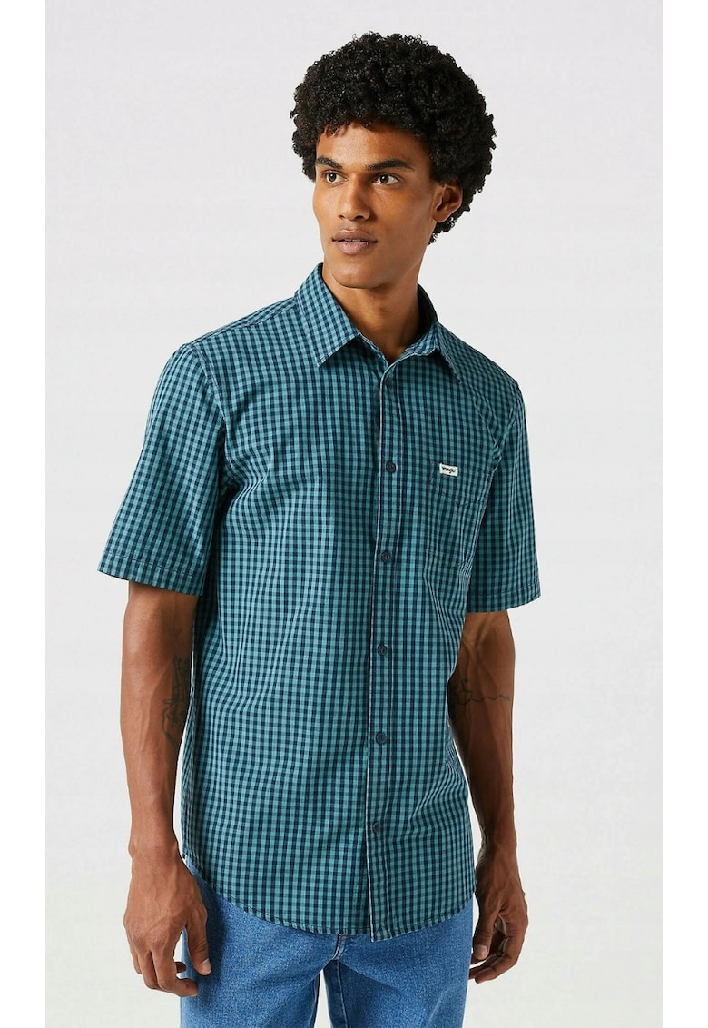 Camasa barbati - cu un buzunar - verde - bumbac - maneca scurta -