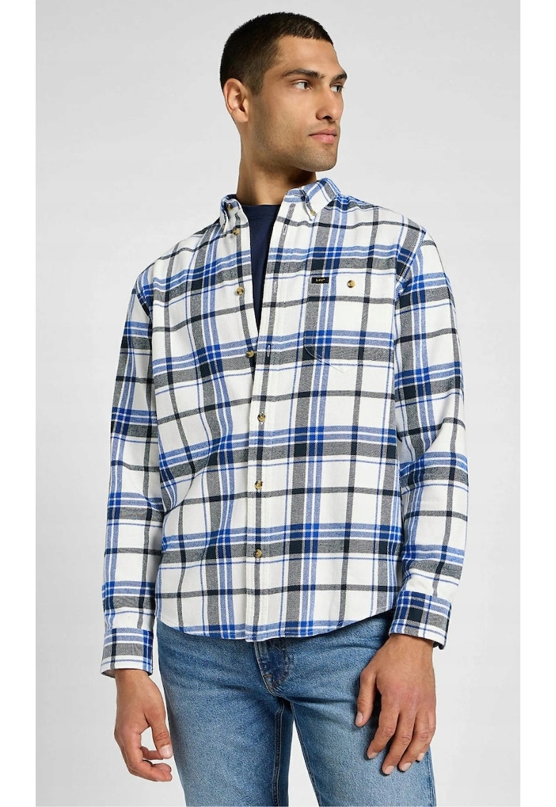 Camasa barbati - alb-albastru - bumbac - Alb/Albastru