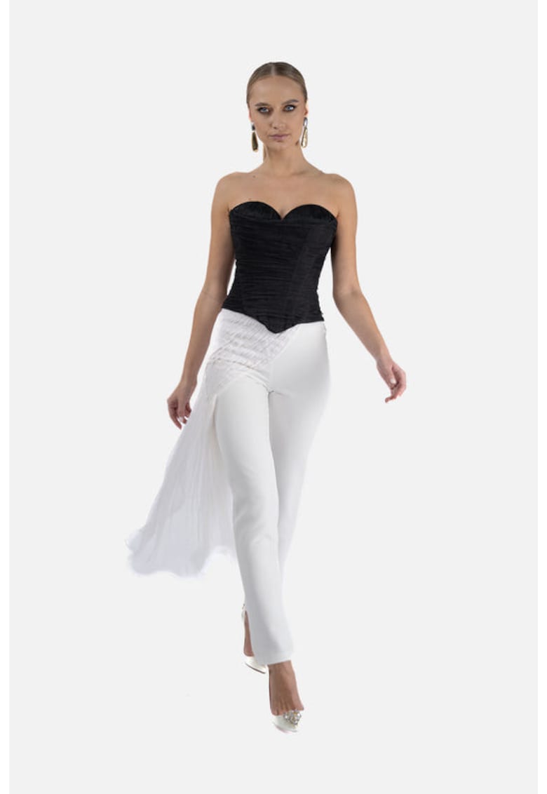 Monarh design Pantaloni conici cu fronseu si volan lateral