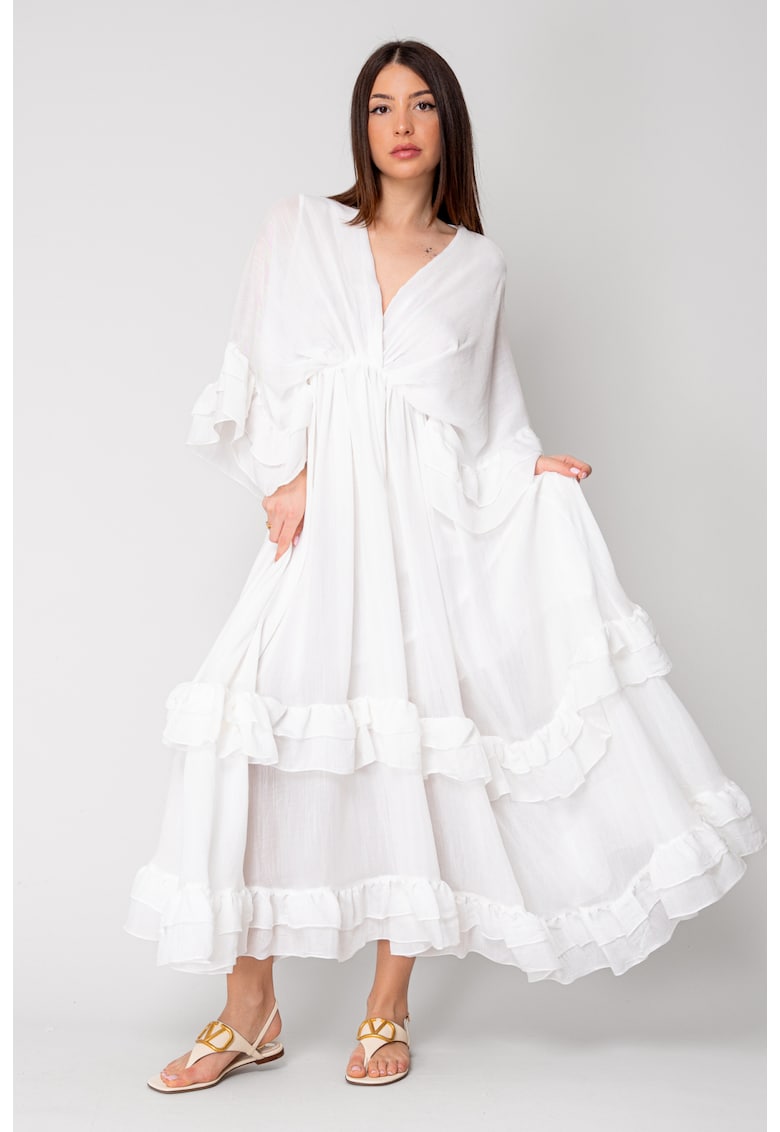 Rochie lunga cu volane 100% bumbac White 16337 - Alb optic
