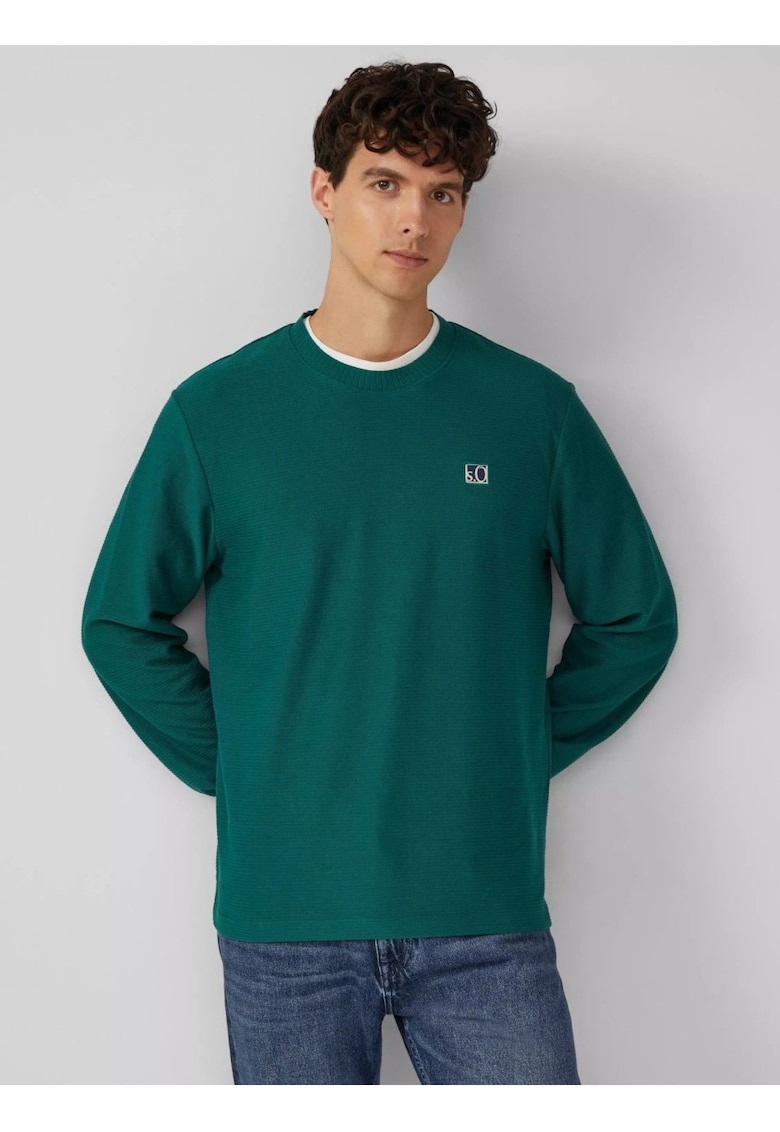 Bluza barbati cu textura striata - decolteu la baza gatului - Regular fit - Verde -