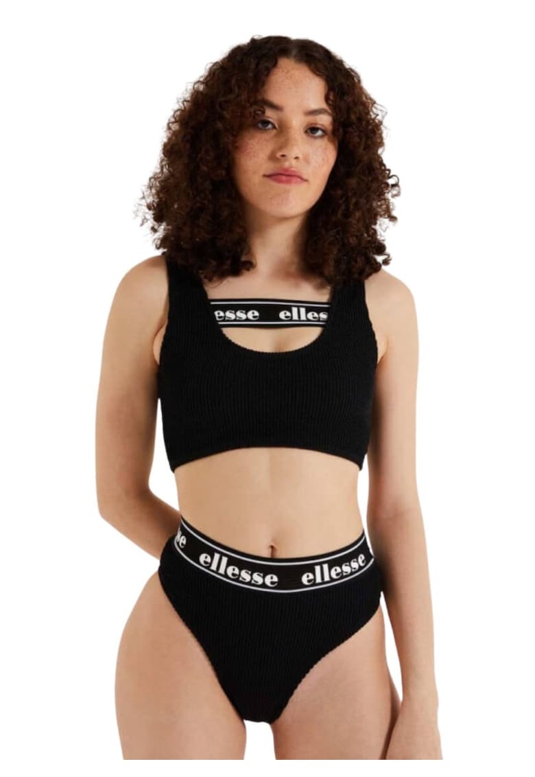 Slip de baie cu talie inalta si banda logo -
